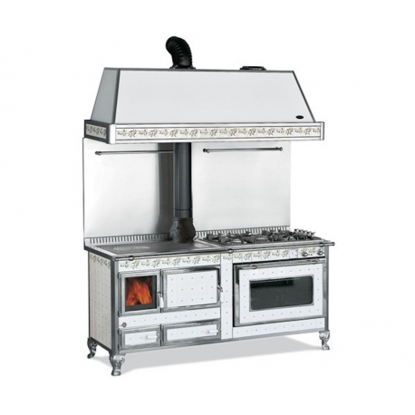 Cuisinière à bois bouilleur Mixte Wekos 180 LGE Inox Genziana